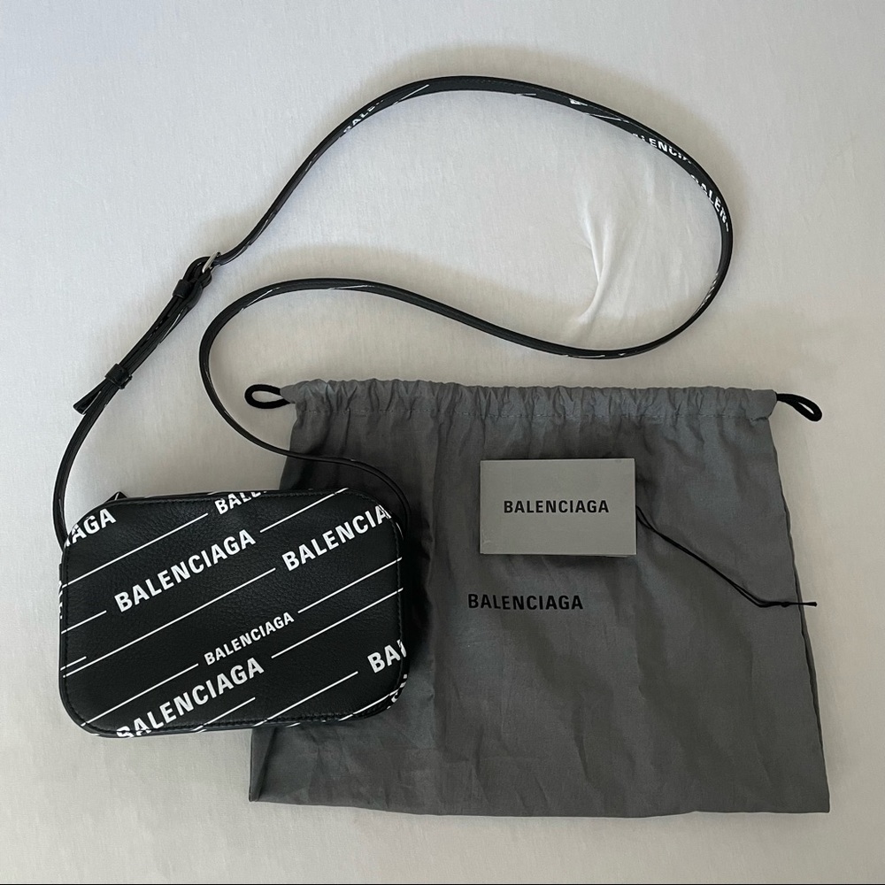 100% authentic black and white Balenciaga all over logo print shoulder bag purse